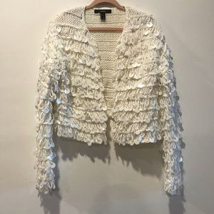 White sequins shag glitzy chunky cardigan